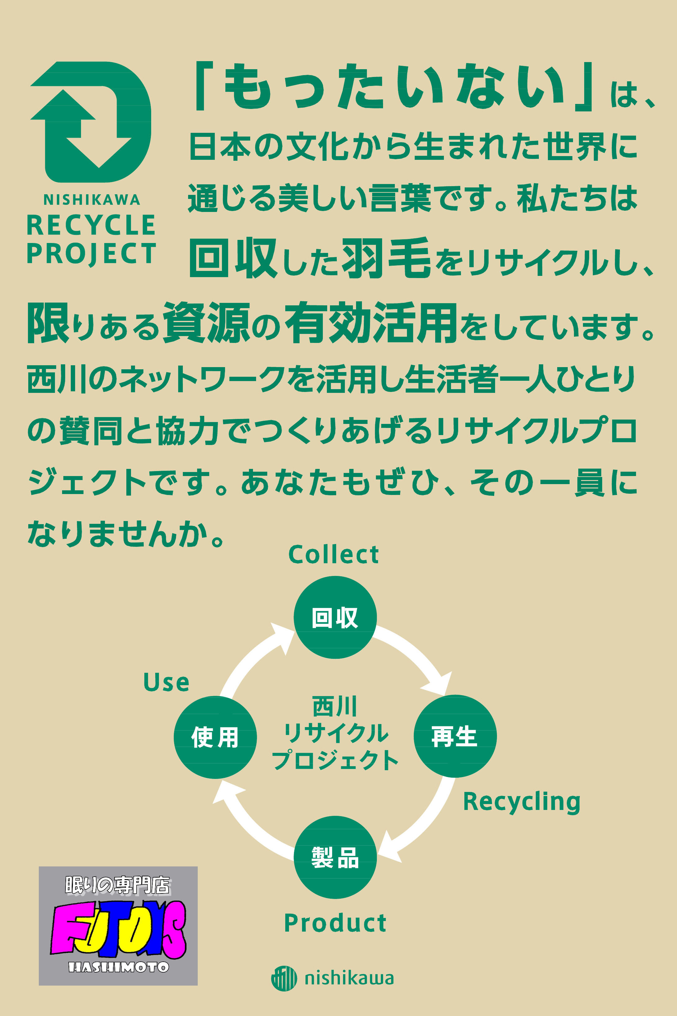 西川リサイクルダウンプロジェクト・羽毛ふとん無料回収
